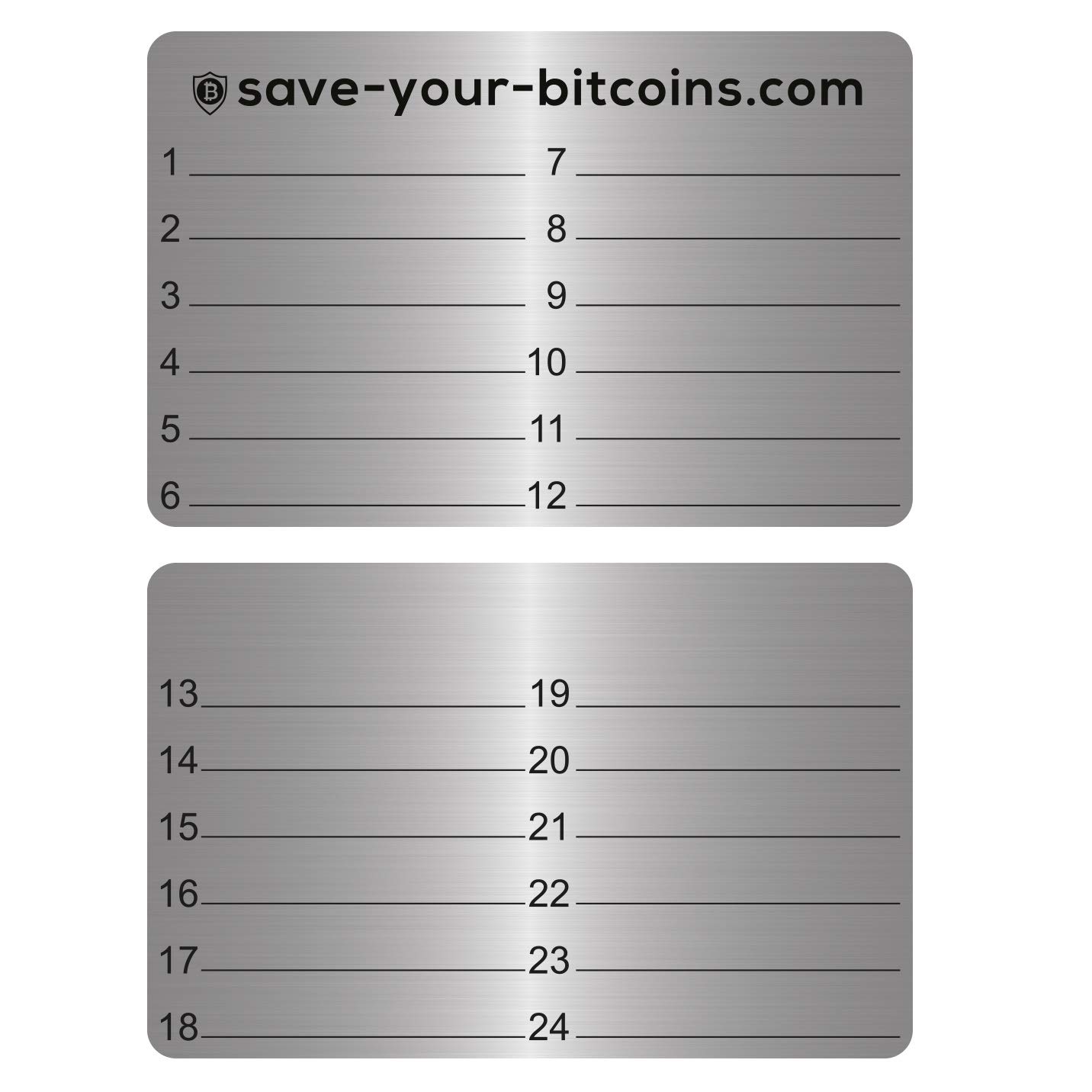 Hardware Wallet Seed Phrase - Plaque métallique de récupération en Acier Inoxydable