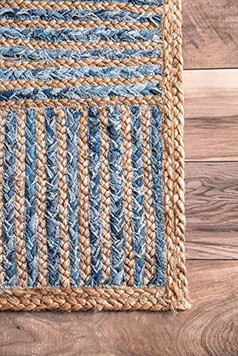 Image of Jute Braided Natural Hand Woven & Reversible Rug for Living Room Kitchen Entryway, Farmhouse Rustic Burlap Carpet Floor Mat (denimbox, 3X5-feet)