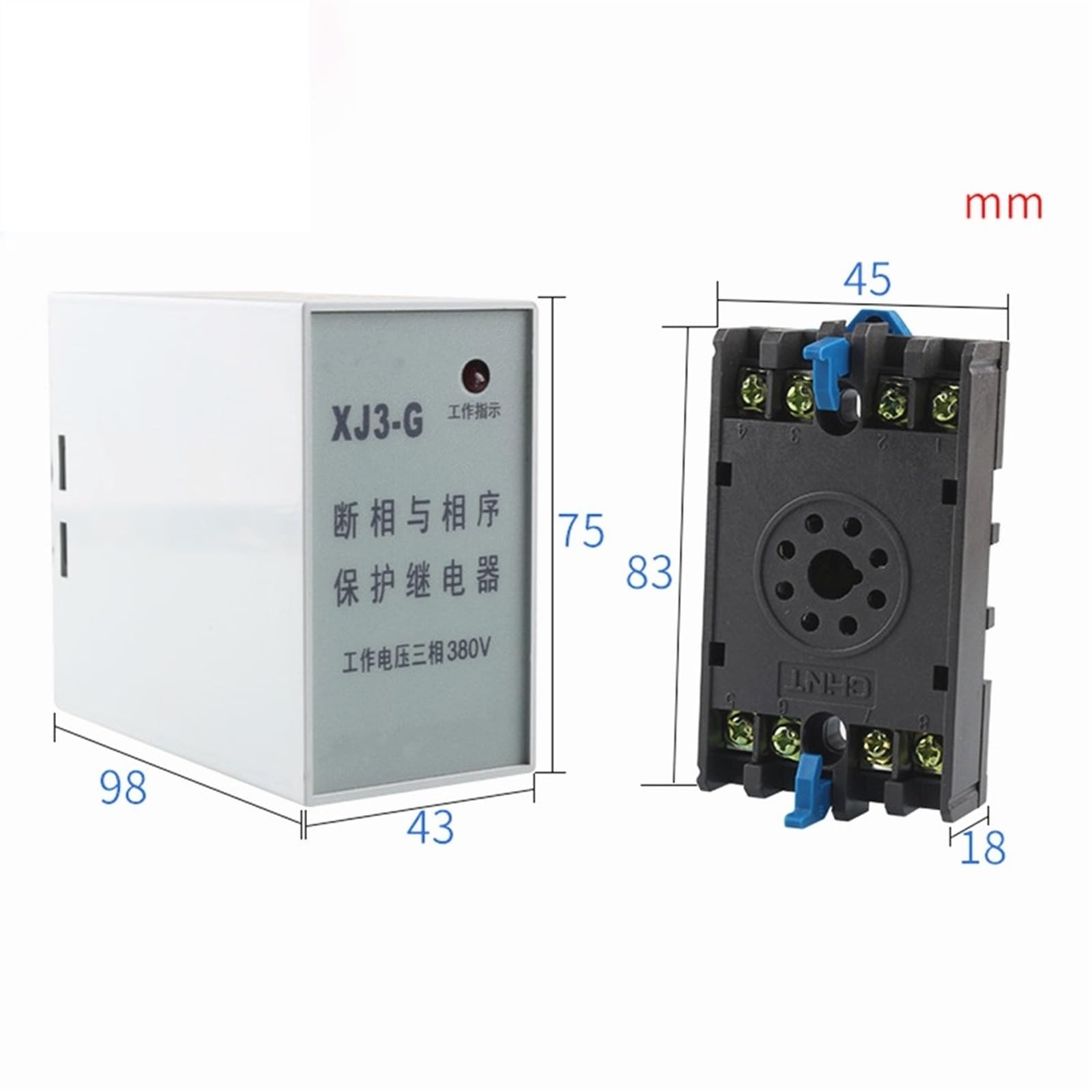 Relé temporizador de XJ3-G serie XJ3, relé de protección de pérdida de fase de secuencia de fase de voltaje de fase con enchufe de relé