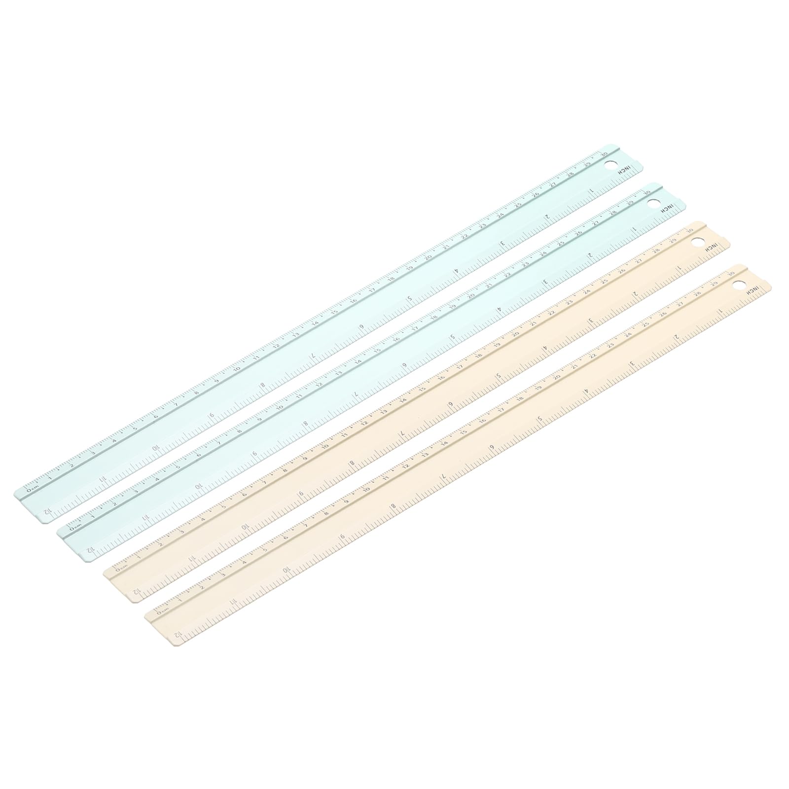 PATIKIL Metal Ruler 12 Inch/30cm, 4 Pcs Aluminum Straight Edge Ruler, Dual Scale Measuring Tool with Inch/Centimeter Scales & Hole for Math Office Drawing Engineering Home, Green/Yellow