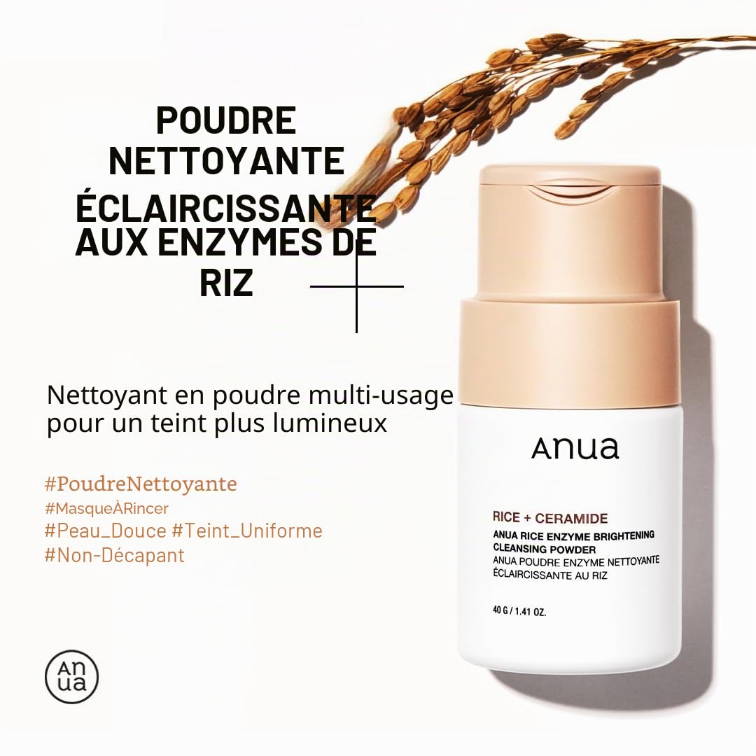 Anua Nettoyant Visage Enzyme de Riz – Poudre Nettoyante Exfoliante Douce, Éclat du Teint, Soin Visage pour Peau Sensible, Skincare Coréenne, 40g