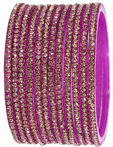 Image of NMII Glass with Zircon Gemstone and Beads Studdded Glossy Finished Traditional Bangle Set For Women and Girls