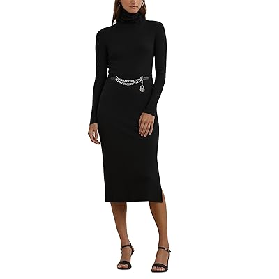 Lauren Ralph Lauren Chain Trim Rib Knit Turtleneck Dress Women