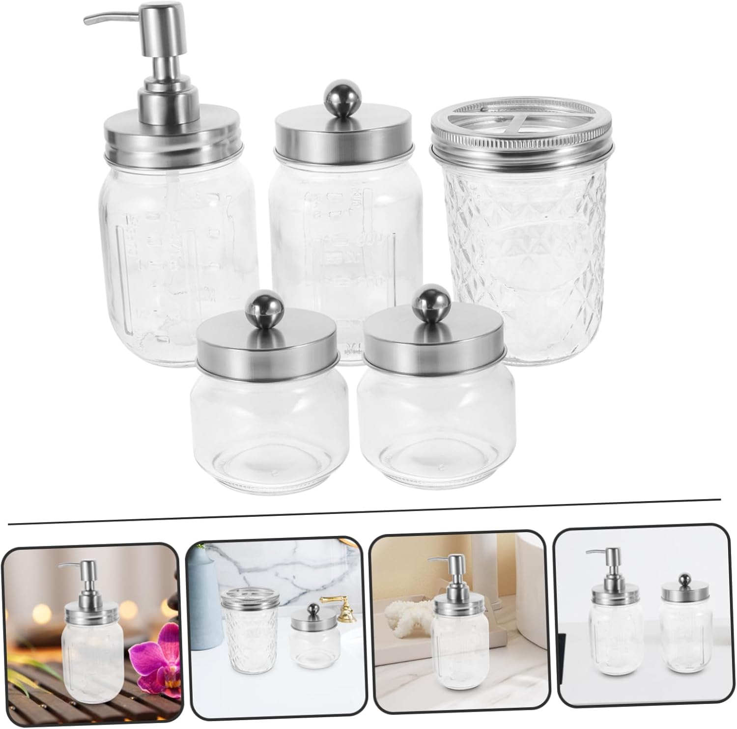 1 Set Jar Bathroom Accessories Set Set with Foaming Soap Dispenser Toothbrush Holder and Cotton Swabs Jars for Rustic Farmhouse Decor and Storage