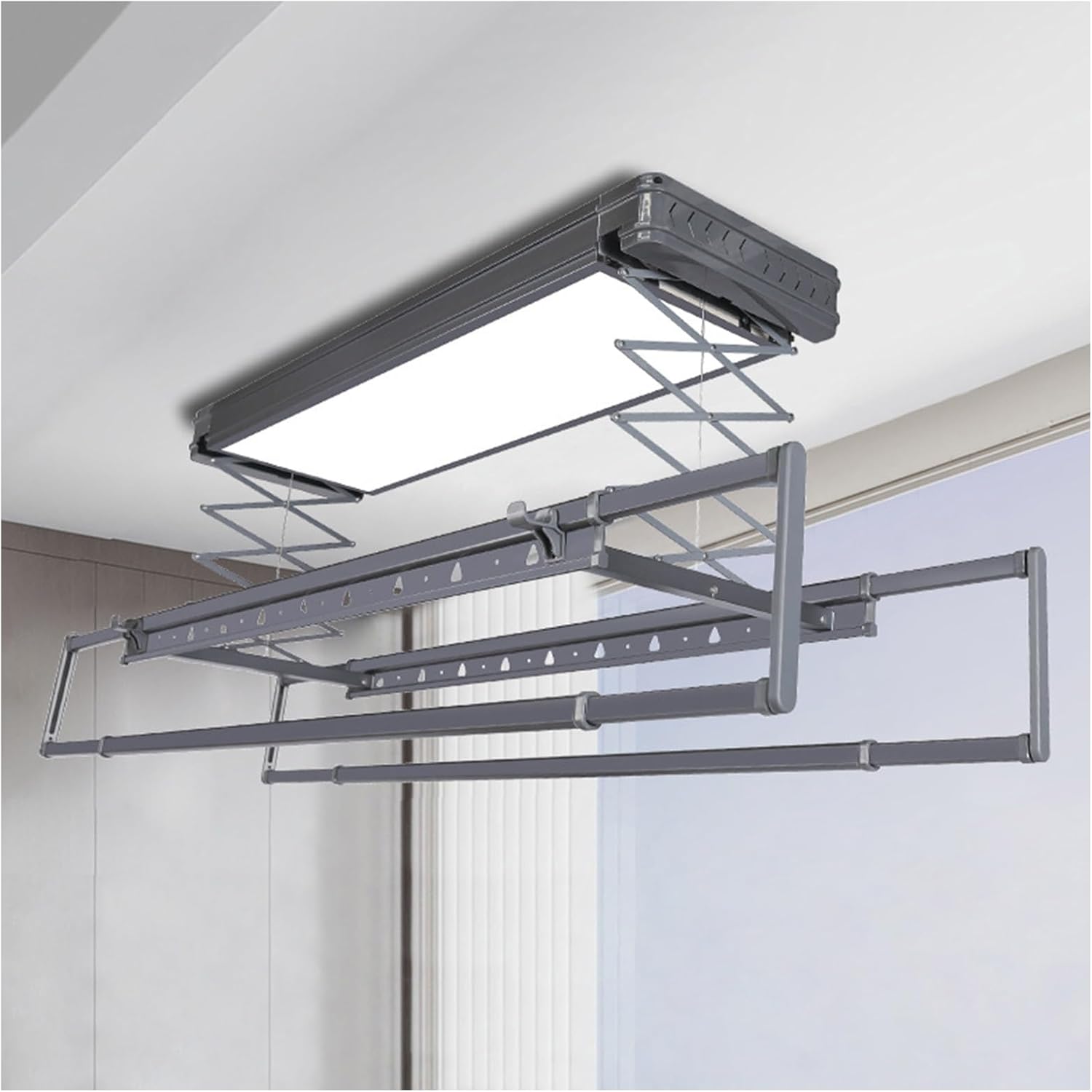 Foldable Space-Saving Clothes Rack Floor-Standing Clothes Rack Tripod,Clothes Drying Rack Tripod Portable Foldable Space Saving Laundry Drying Rack，Ceiling Clothes Drying Rack with Remote Co