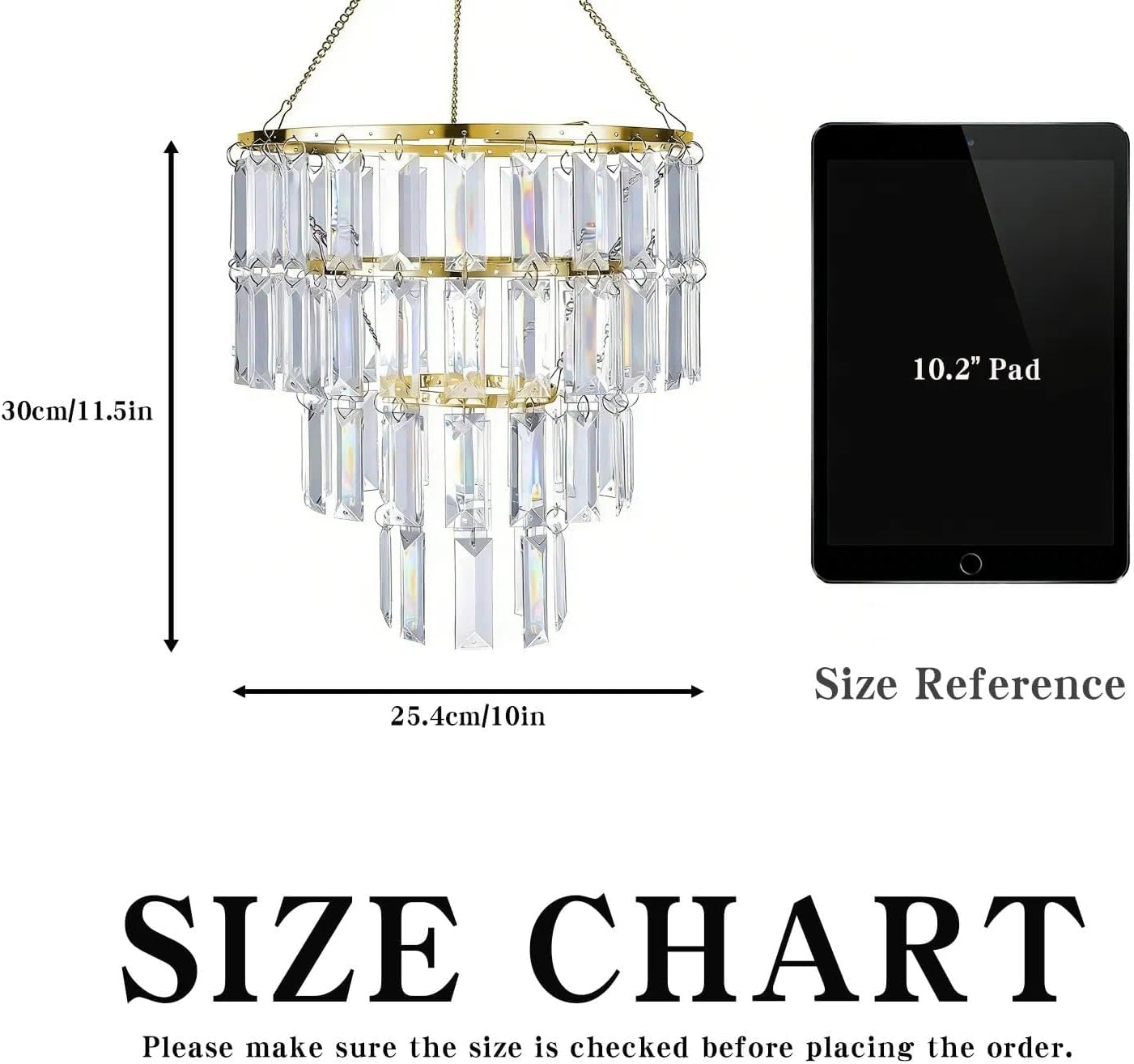 Modern Chandelier Shade with 1 Light Plug-In - Gold Faux Chandeliers Light Fixture - Pendant Ceiling Lampshade for Girls Bedroom - Size W9.84 X H11