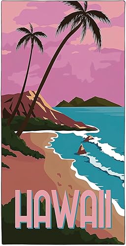 Hawaii - Toalla de playa de gran tamaño de 36 x 72 pulgadas, secado rápido, sin arena, toalla de playa de palmera de coco, toallas de microfibra