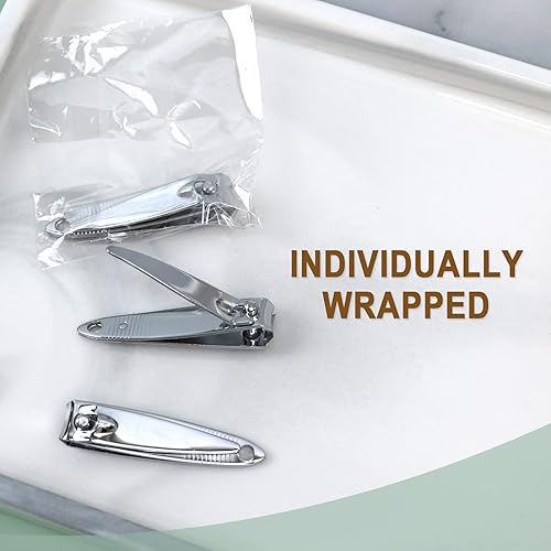 Miniatura 5 de Paquete de 100 cortaúñas de acero inoxidable a granel, cortaúñas a granel con lima para personas sin hogar envueltas individualmente, para personas