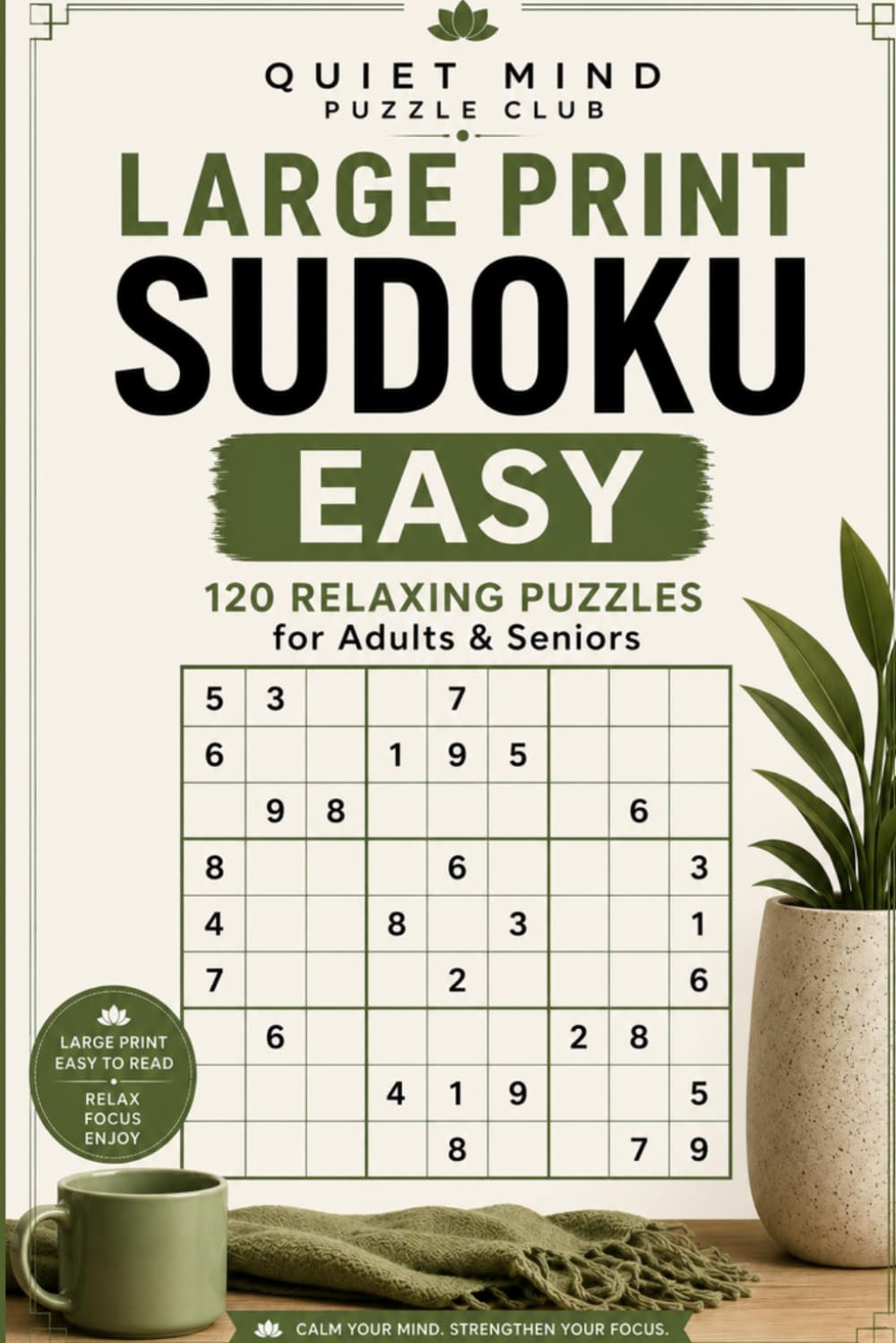 Quiet Mind Puzzle Club: Large Print Sudoku Easy: 120 Relaxing Sudoku Puzzles for Adults & Seniors with Easy-to-Read Large Print Grids & Solutions (Quiet Mind Puzzle Club Collection)