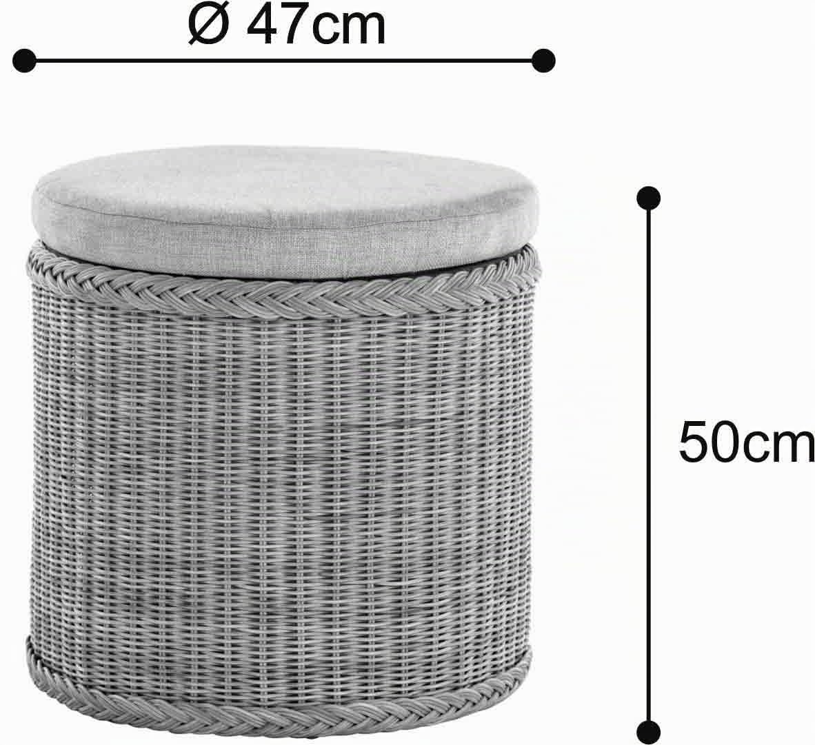 Rattan Wäschekorb Wäschetruhe Sitz gepolstert Flur-Bank Aufbewahrungsbox mit Deckel Bad-Hocker Sitzhocker Wäschesammler Sitz-Truhe Natur (Mehrfarbig, Rund) Küche, Haushalt & Wohnen