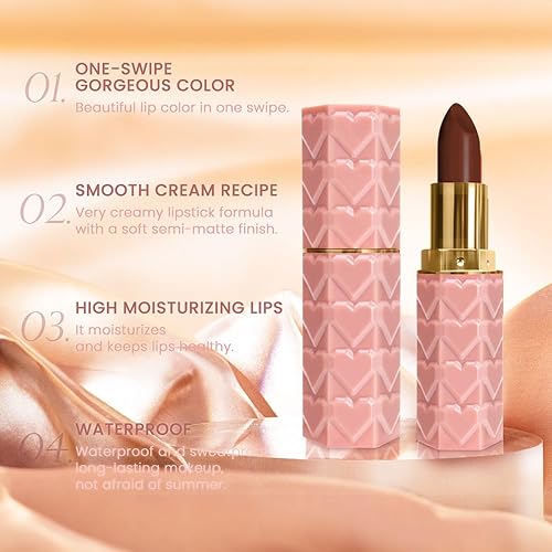 Vista 74 de evpct Juego de 1 lápiz labial líquido mate nude para mujer, peonía, flor, marrón, rosa, mate, larga duración, permanente, 24 horas, lápiz labial