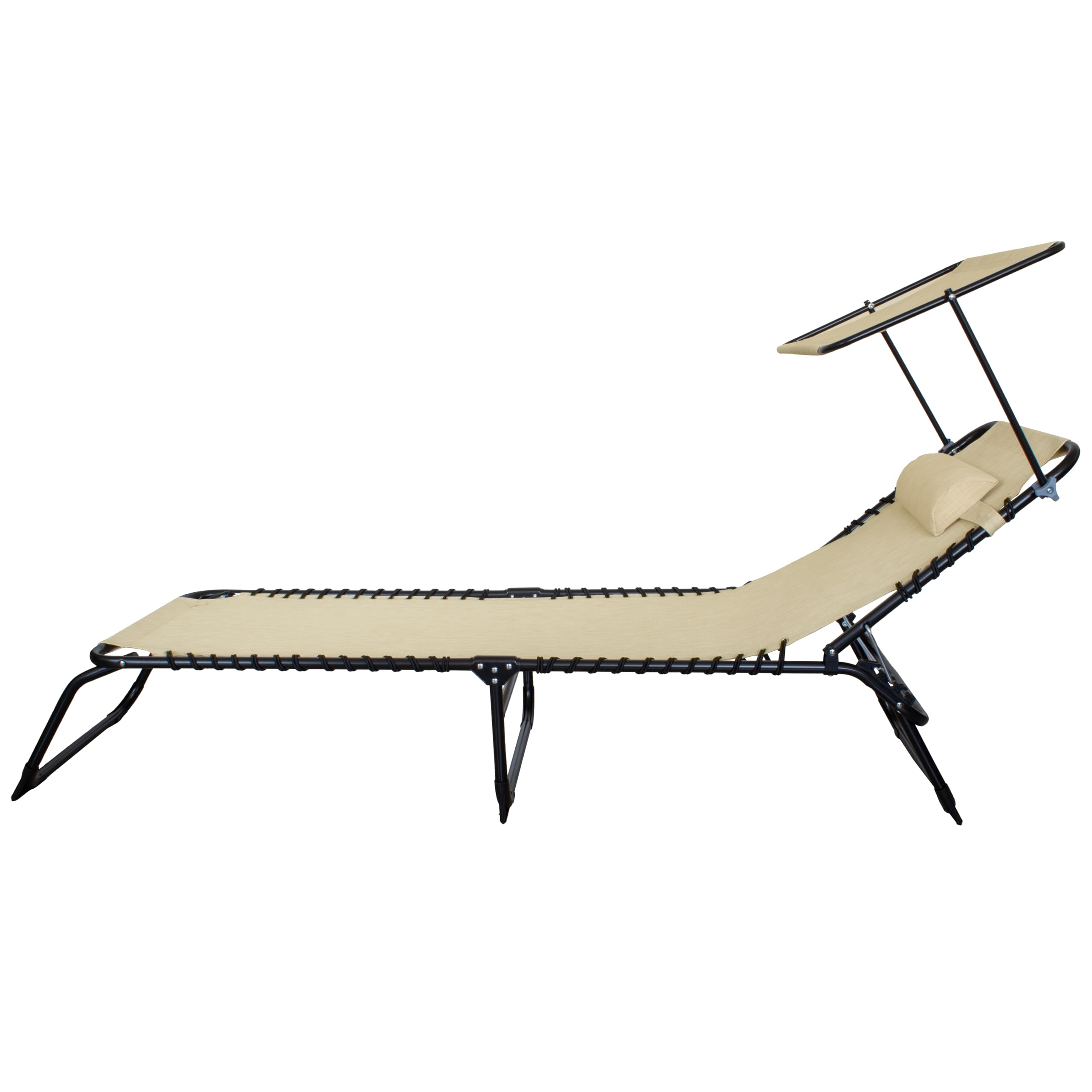 Lettino Prendisole Pieghevole con Tetto Parasole e Cuscino – Struttura in Acciaio, Telo Textilene, 190x58 cm – Per Giardino, Terrazzo, Piscina o Spiaggia – Blu/Grigio/Ecrù