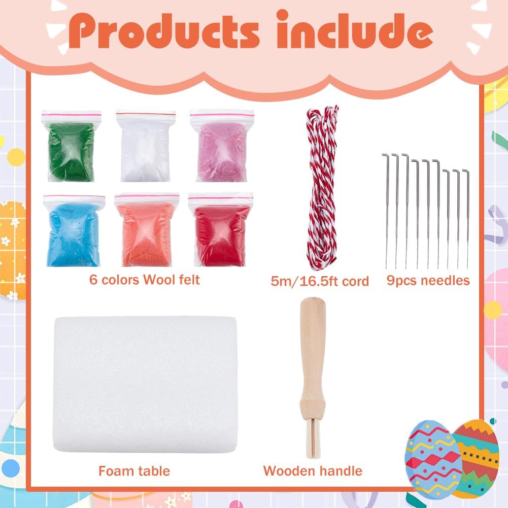 FREEBLOSS 5 Set Needle Felting Kit DIY Easter Egg Ornaments Craft Project Felting Kit for Beginners Hanging Egg Ornaments for Tree Decoration Home Party