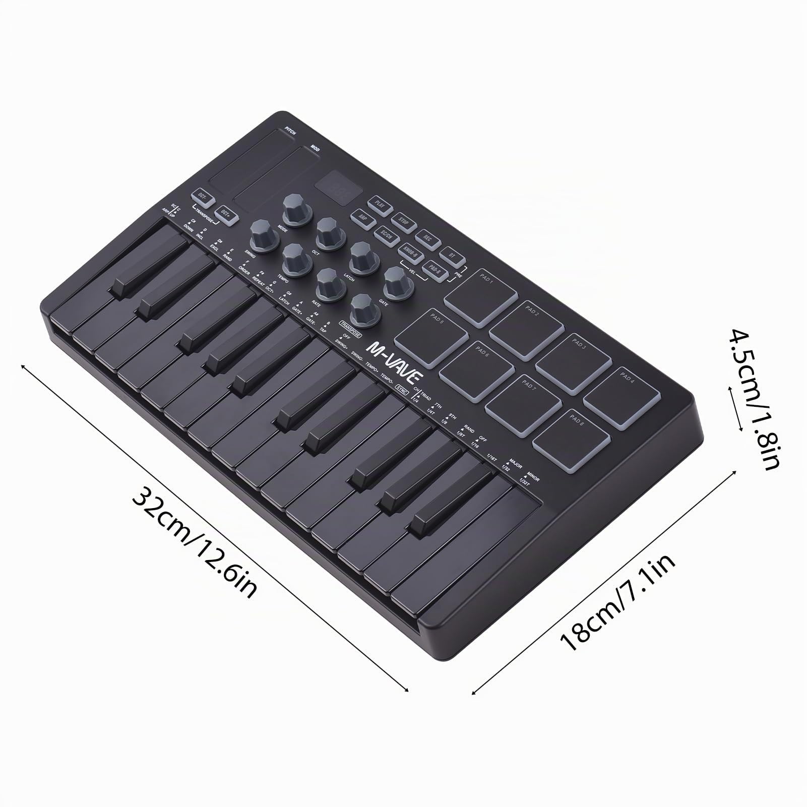 Controlador de Teclado MIDI de 25 Key, Almohadillas Retroiluminadas RGB, Batería Calchargable, Perillas Asignables MIDI, para Producción de Música, con Windows/Mac/iOS/Android,