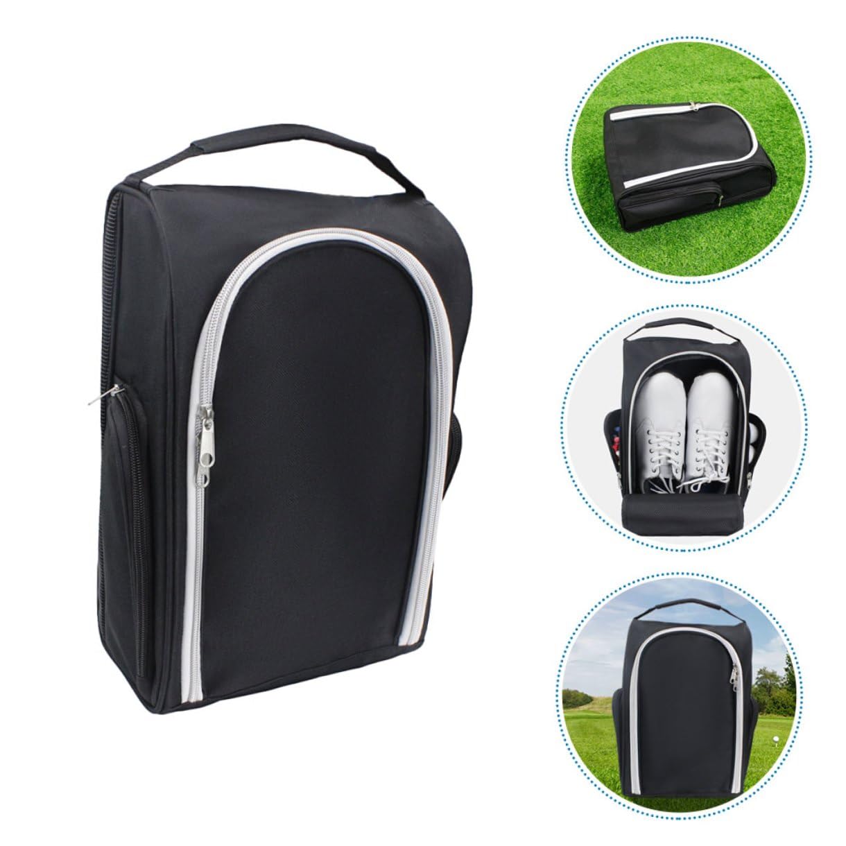 TOYANDONA Borsa Porta Scarpe Sportiva con Zip Grande Capacità Organizer Scarpe Portatile Mano per Golf e Altri Sport Compatta e Leggera Nera