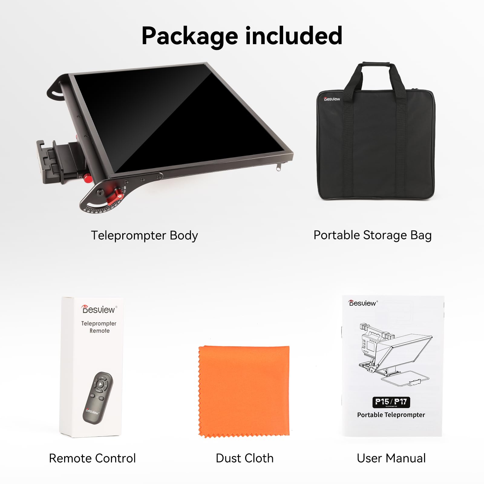 Desview Prompter P17 Teleprompter in lega di alluminio con custodia per il trasporto, compatibile con fotocamere DSLR, videocamere, smartphone e tablet per la registrazione video