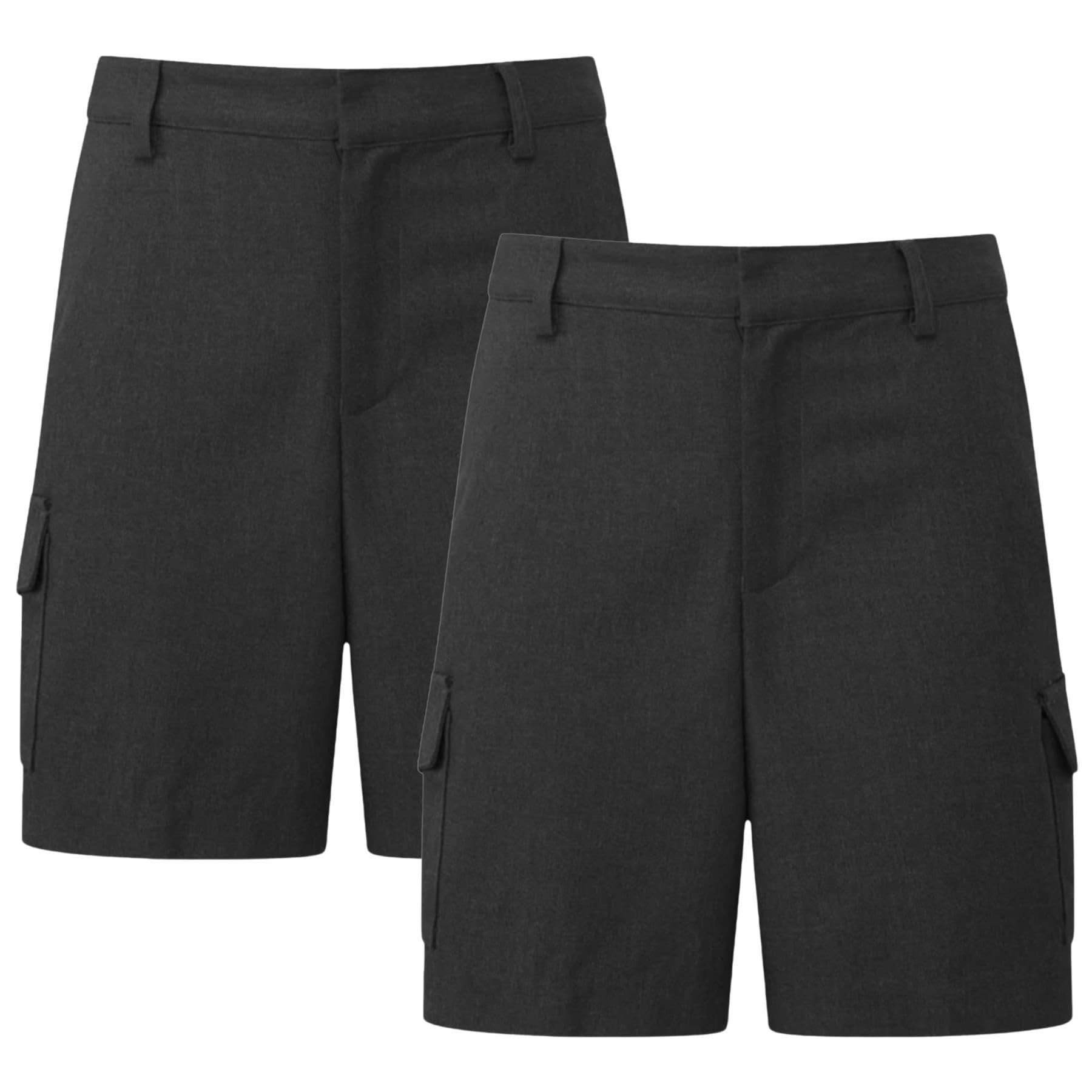 Pantalones cortos escolares cargo para niños, paquete de 2 pantalones cortos de uniforme de cintura ajustable, elegante y práctico, uniforme escolar de verano para edades de 2 a 13