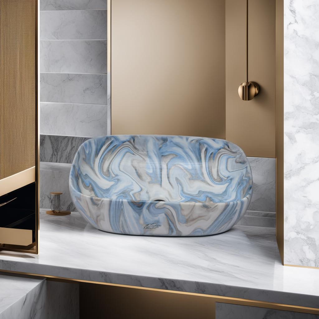 OBCO Ceramic Counter Top Wash Basin | Vanity Sink | Table Top Hand Basin | Over count Sink for Bathroom & Kitchen | 18 X 13X 5 Inches |White Blue Marble Basin | Glossy Finish (OBCO-66) (B0CKN6WYX8) Amazon Price History, Amazon Price Tracker