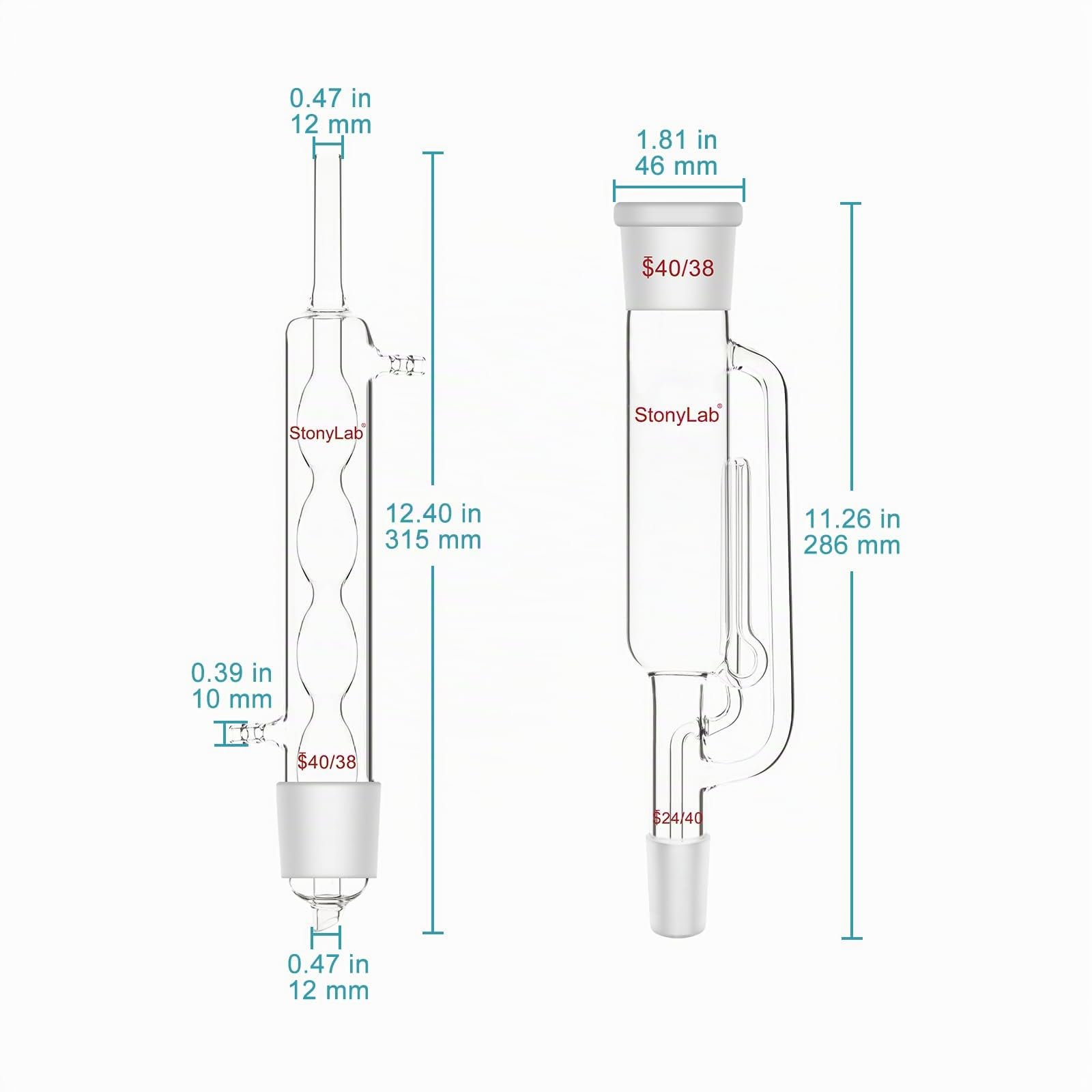 stonylab Appareil Extraction Soxhlet de Verre Borosilicaté, 40/38 Extracteur Soxhlet et Condenseur Allihn avec Deux Flacons à Fond Plat 24/40 de 250 ml Essentiels de Extraction en Laboratoire