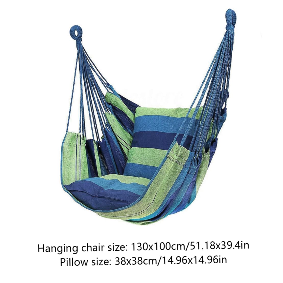 Sedia amaca Sedia altalena amaca da 150 kg max con 2 cuscini Verde 100x130 cm (senza barra in legno)..