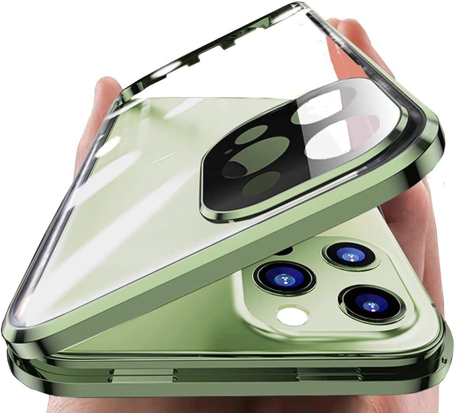 HENGHUI Lockable Magnetic Case for iPhone 11 Pro Max With Camera Lens and Screen Protector, Safety Lock, 360 Full Body Double Sided Glass Bumper, Clear Cover (11ProMax, Blue)