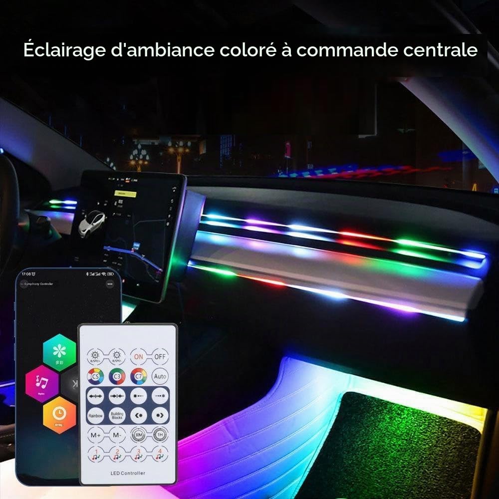 NeoFlow Dynamic RGB Interior Light Kit, Lampe LEDs Voiture Interieur, RGB Bande LED Voiture, Éclairage Intérieur, Contrôle APP, Lampe LED Accessoire Voitures, Accessoire Voitures Interieurs (A)
