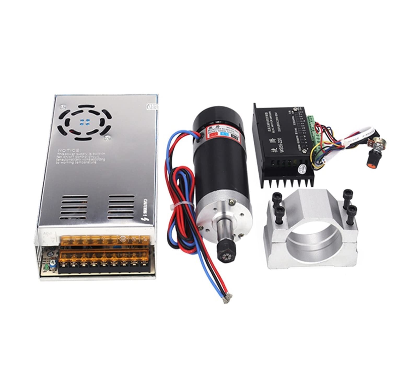 Mooilko One Color High Speed 500W Brushless Er11 Spindle Motor + 55Mm Clamp Bracket + Power Supply + Driver For Cnc Router Machine Tool Smooth Running