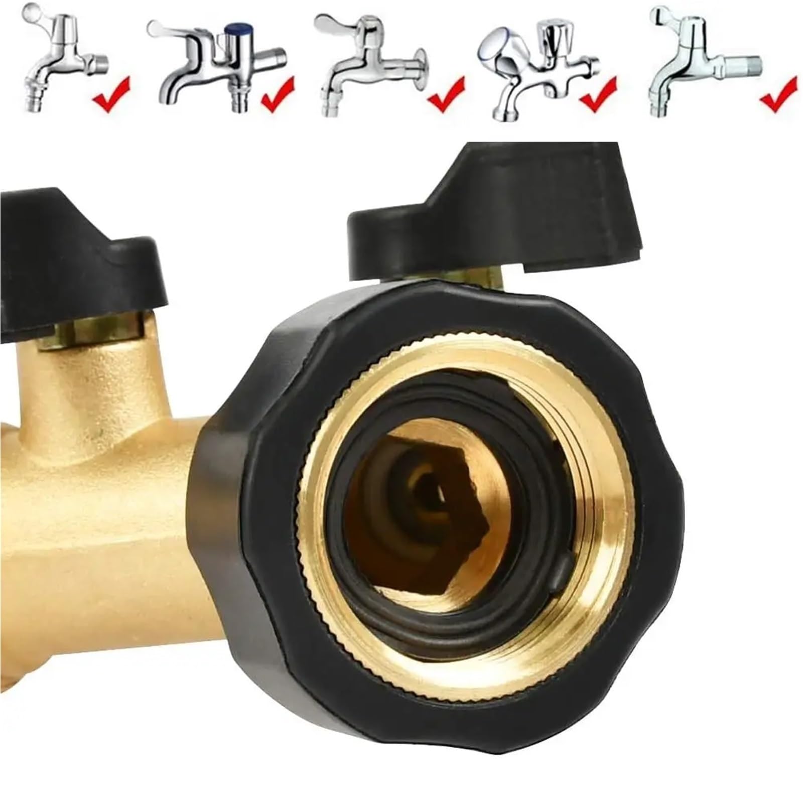 Connettore Multi-Rubinetto sdoppiatore for Tubo Adattatore for Acqua da Giardino a 2 Vie Rubinetto distributore a Y Valvola di Flusso Indipendente per Irrigazione Giardino(Gold-2pcs)