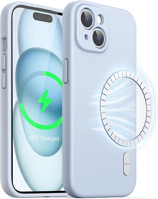 JETech Magnetyczna Silikonowy Etui dla iPhone 15 6,1 Cala, Kompatybilny z MagSafe, Case ze Obiektyw Aparatu Pełny Ochrona (Niebieski)
