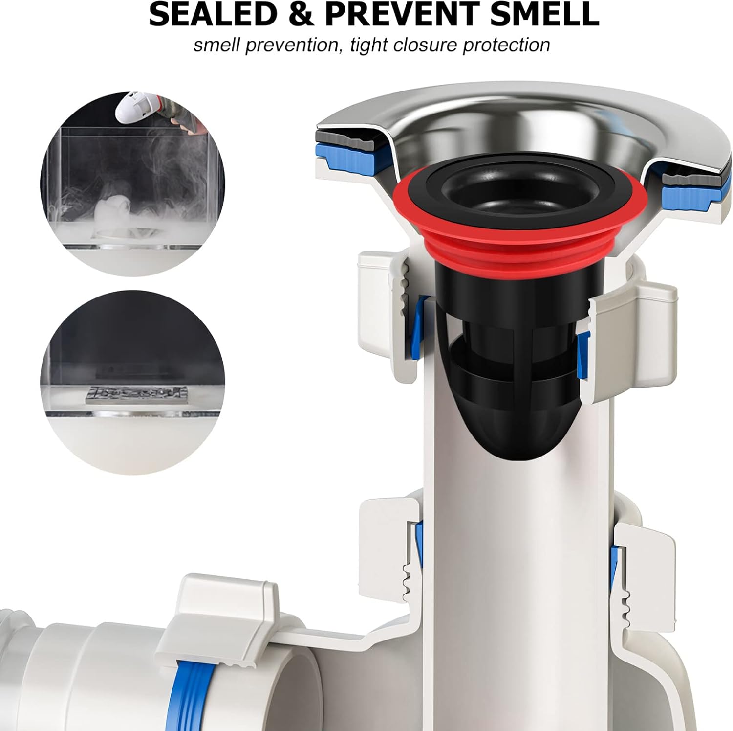 2pcs Shower Floor Drain Backflow Preventer, Waste Water Drainer Valve Sewer Core Plug Gas Sealer for Kitchen Bathroom (Black, White)
