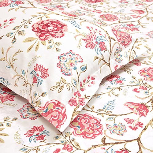 Image of haus & kinder Elastic Fitted Double Size Floral Bedsheets, 186 TC, 100% Cotton Queen Size Elastic Bed Sheet with 2 Pillow Covers-Pink Bedsheet