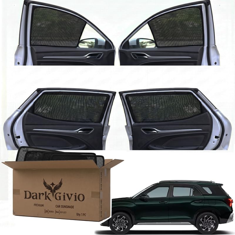 Image of Car Window Sun Shade Protector for Alcazar (Prestige) | Exact Fit Non-Magnetic Half Cut Sunshade (Set of 4 /6) | UV Blocker Side Window Car Curtains & Interior Accessory