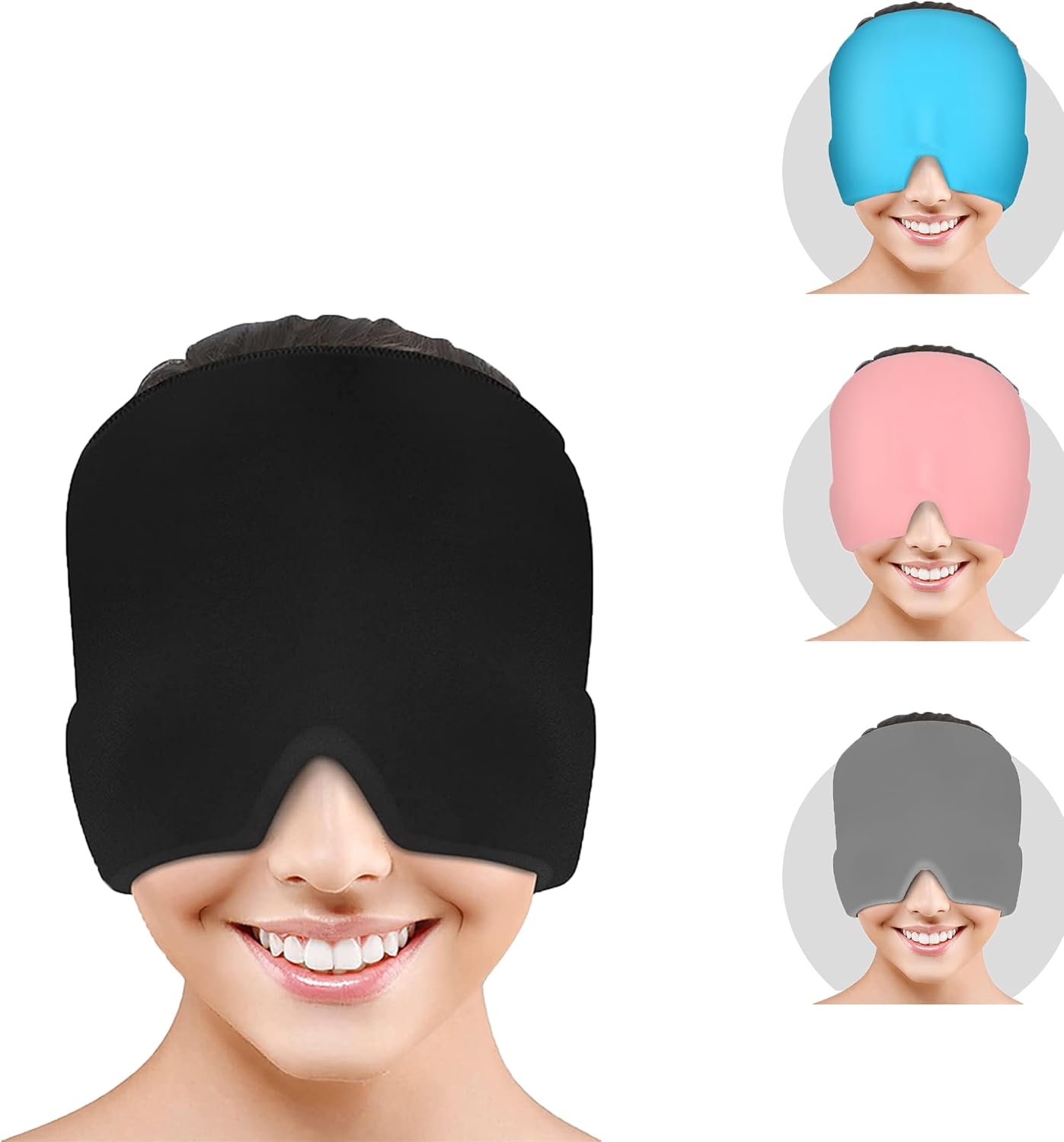 Migraine Relief Cap, Reusable Cold Hot Therapy Migraine and Headache Relief Cap, Single-Sided Gel Ice Hot Head Wrap for Chronic Migraine, Tension Headache, Sinus Stress, Puffy Eyes (Black)