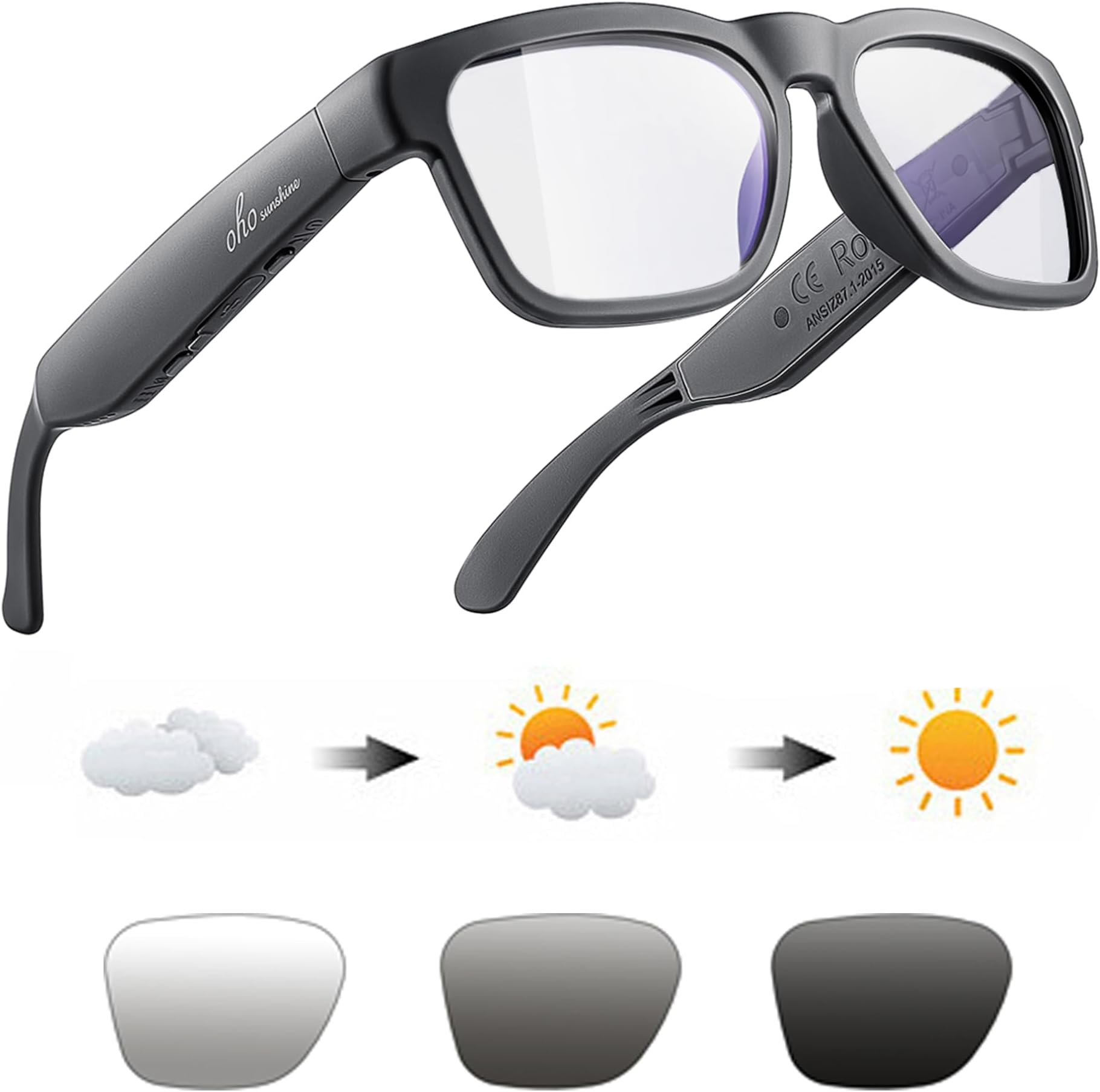 OhO sunshine Bluetooth Audio Sunglasses, Lightweight Open Ear Sport Glasses, 10H Playtime,Water Resistant with Voice Control