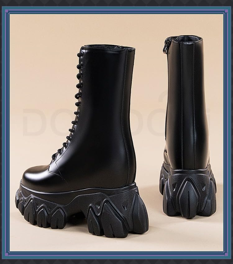 KIRA KIRA Women Cosplay Props 18cm/7in Heightening Elevator Shoes Black Invisible Thick-Soled Wedge High Heel Boots4