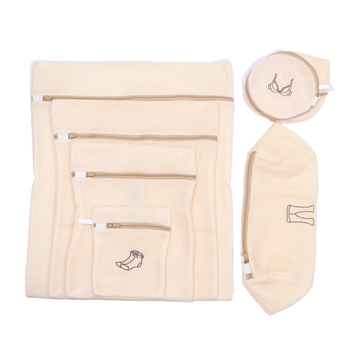 Set di Sacchetti per Lavanderia a Rete 6 Pezzi in Poliestere | Beige, per Lavatrice e Viaggio, Rete Fine, Aiuta a Ridurre Deformazioni e Scolorimenti