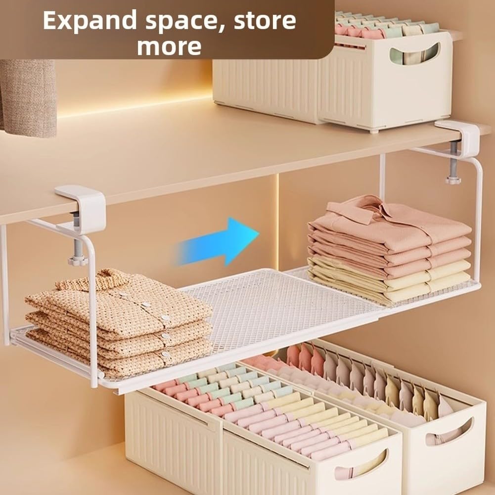 Organizador ajustable para colgar en el armario, ahorra espacio, de hierro, se extiende de 39,5 a 70 cm, color blanco