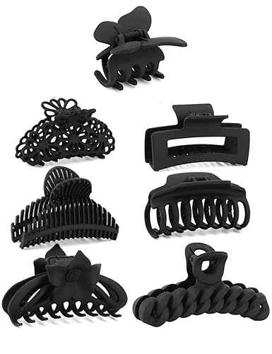 Miniatura 7 de Pinzas para el cabello, 7 estilos de pinzas negras para mujer, diferentes pinzas de garra medianas, pequeñas, grandes