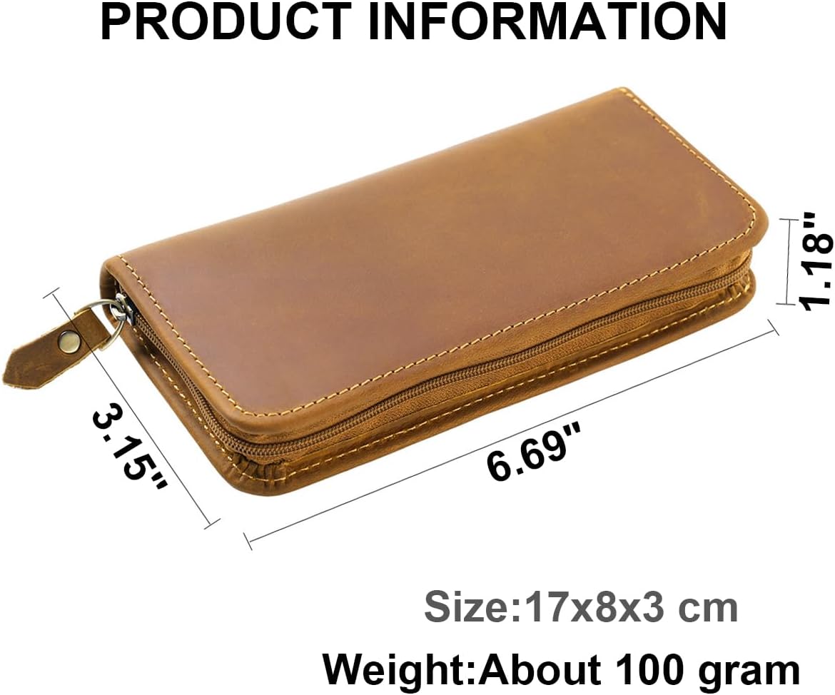 Leather Fountain Pen Case,Full Grain Leather Pen Holder,Shockproof 3 Divided Slots,Portable Storage Bag for Invoice/Receipt/Cards/Coupon/Tickets