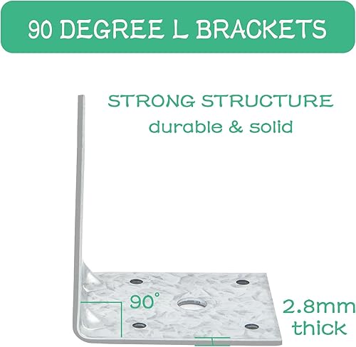 Miniatura 10 de Paquete de 6 soportes de esquina L para soportes angulares HDG de madera, soporte de esquina versátil, antioxidante y refuerzo, 0.098 pulgadas de