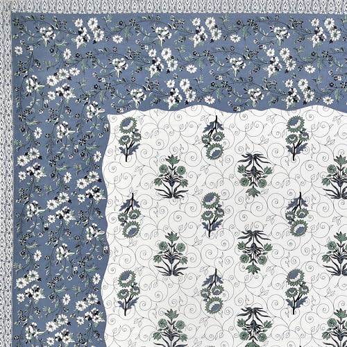 Image of BLOCKS OF INDIA Hand Block Printed 300 TC Cotton Super King Size Bedsheet(106 x 106) (GAD Blue)