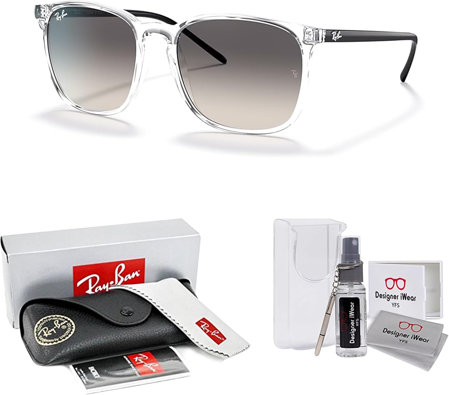 Ray-Ban RB4387 Square Sunglasses for Men for Women +BUNDLE with ACCESSORY EYEWEAR KIT Transparent / Grey Gradient 56 Millimeters image 2 of 7 B0D5DTFLYL