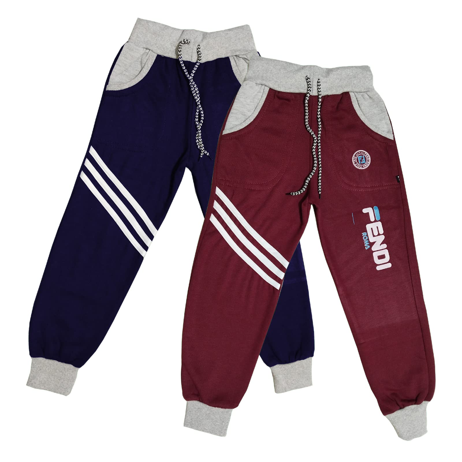 IndiCraftsBoys Woollen Track Pants for Winters (BW3PL-Navy Blue-Maroon-32-P2, Navy Blue, Maroon, 7-8 Years) Pack of 2