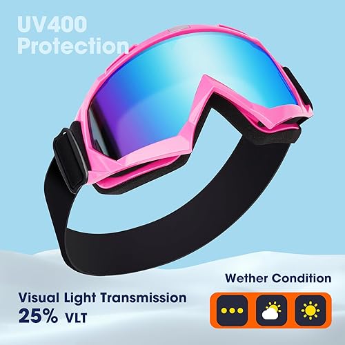 Miniatura 10 de Braylin Gafas de esquí para adultos, paquete de 2 gafas de snowboard para jóvenes, adolescentes, hombres y mujeres, gafas de moto de nieve de visión