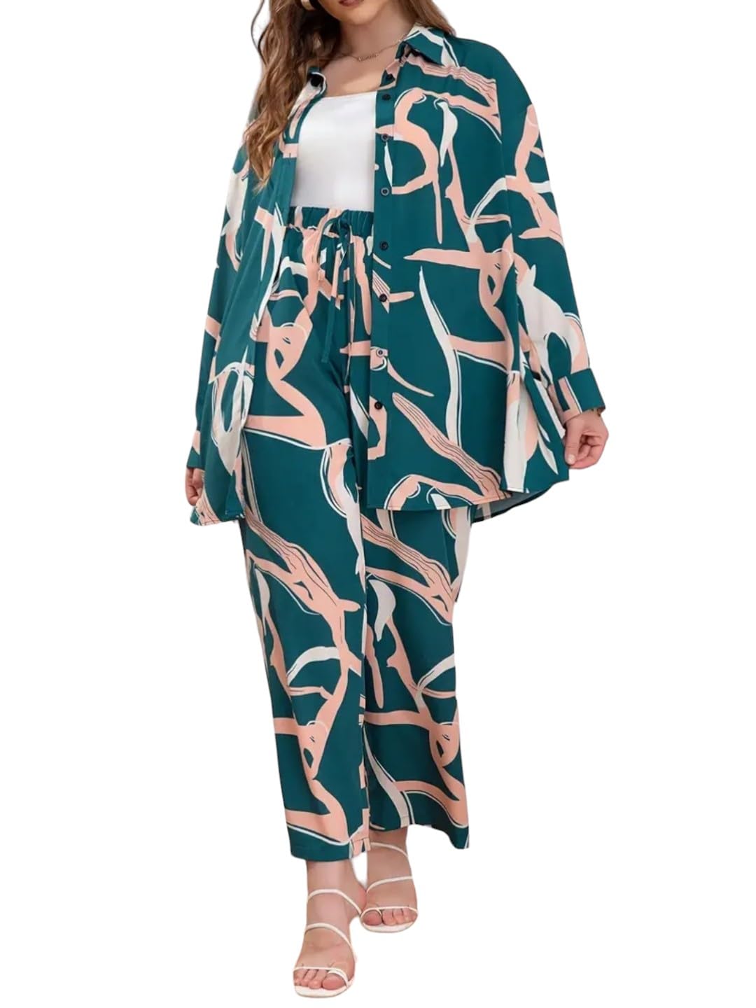 Gufrina Women's Full Sleeve Cuff Shirt Collar Co-Ords Set With Fort Open Top - Stylish And Comfortable (Teal Xl)