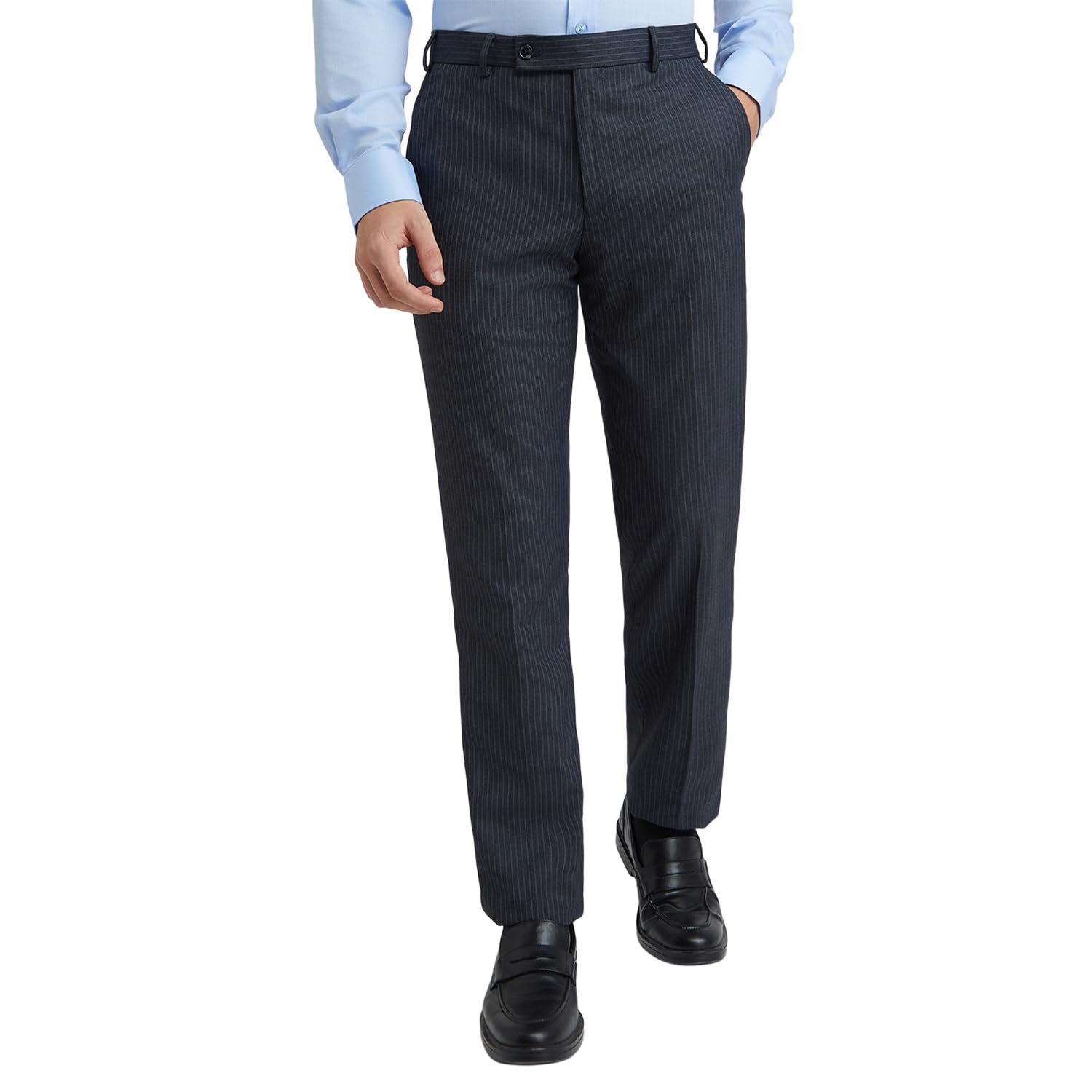 park avenue Men Regular Fit Stripe Pattern Poly Viscose Blend Flat Front Formal Trouser (Size: 32)-PMTX07624-G9 Grey-picture-10