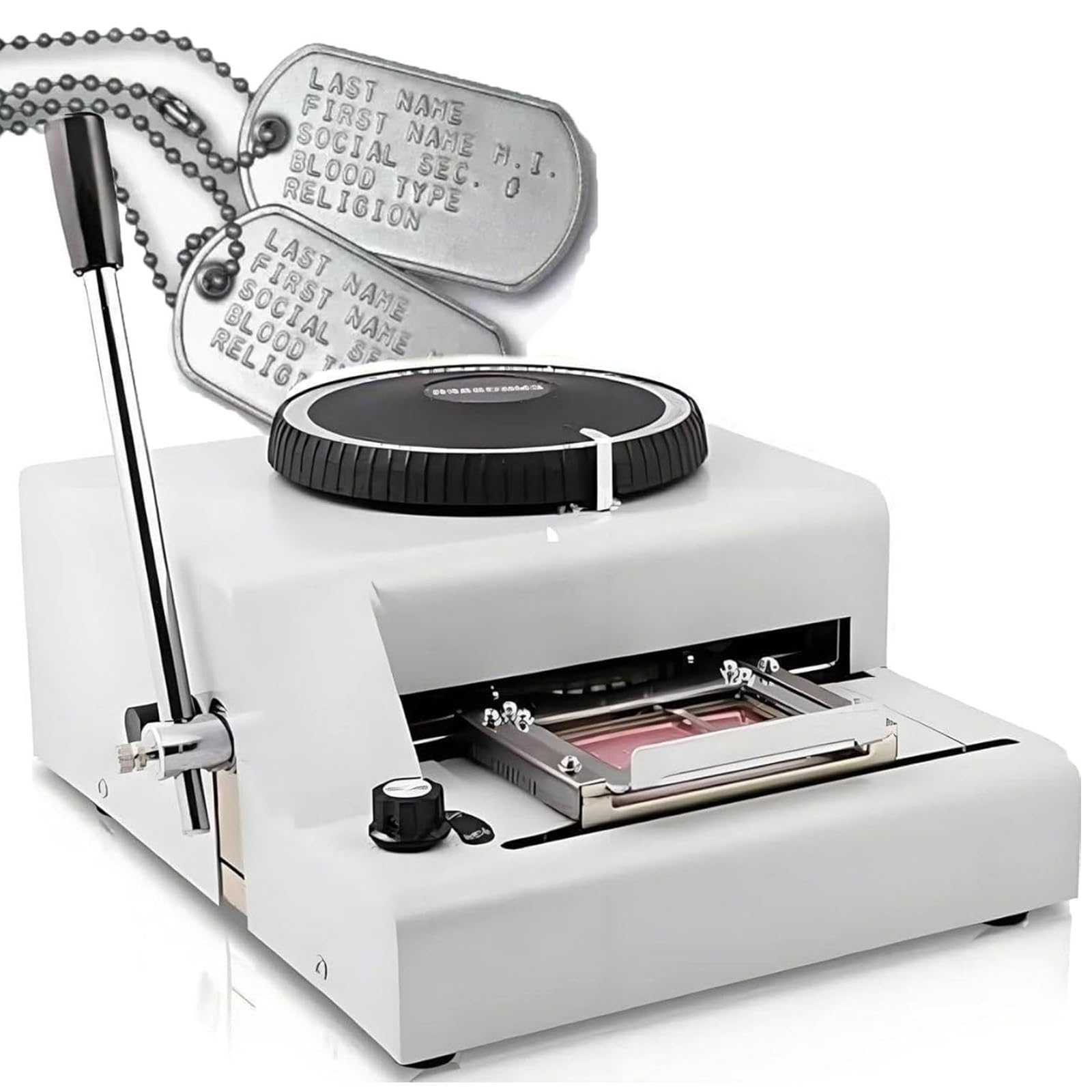 ZenSeFarin Embossing Machine Convexcontains 72 Characters, Manual Dog Tag Embosser Machine, with 30 Aluminum Dog Tag, Code Printer and Embossing Machine for PVC Custom Card