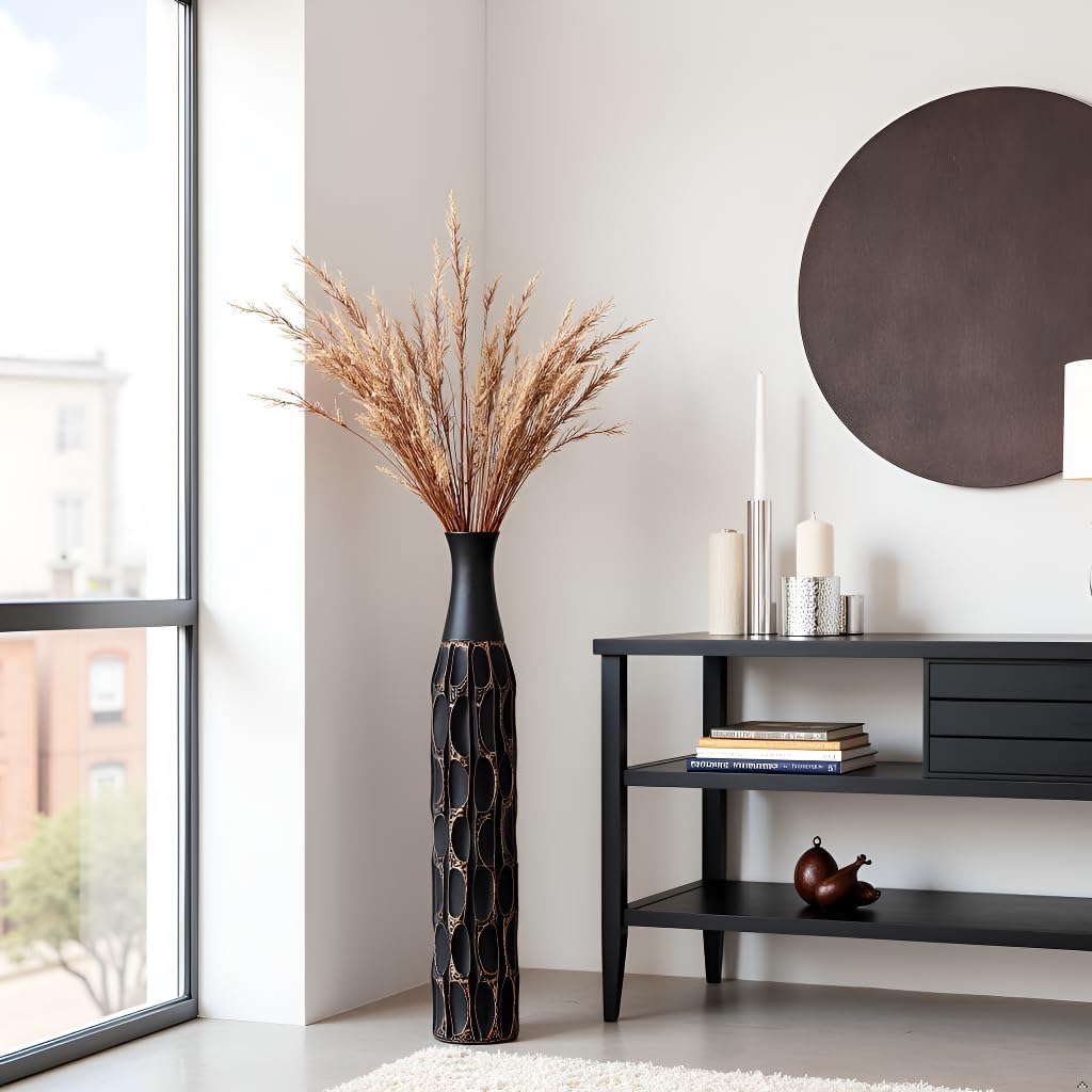 27.5" Vase - Black Vases for Home Decor, Tall Cylinder Slim Neck Floor Vase for Modern Rustic Home Decor for Living Room, Wedding, Office, Resin Tall Vases