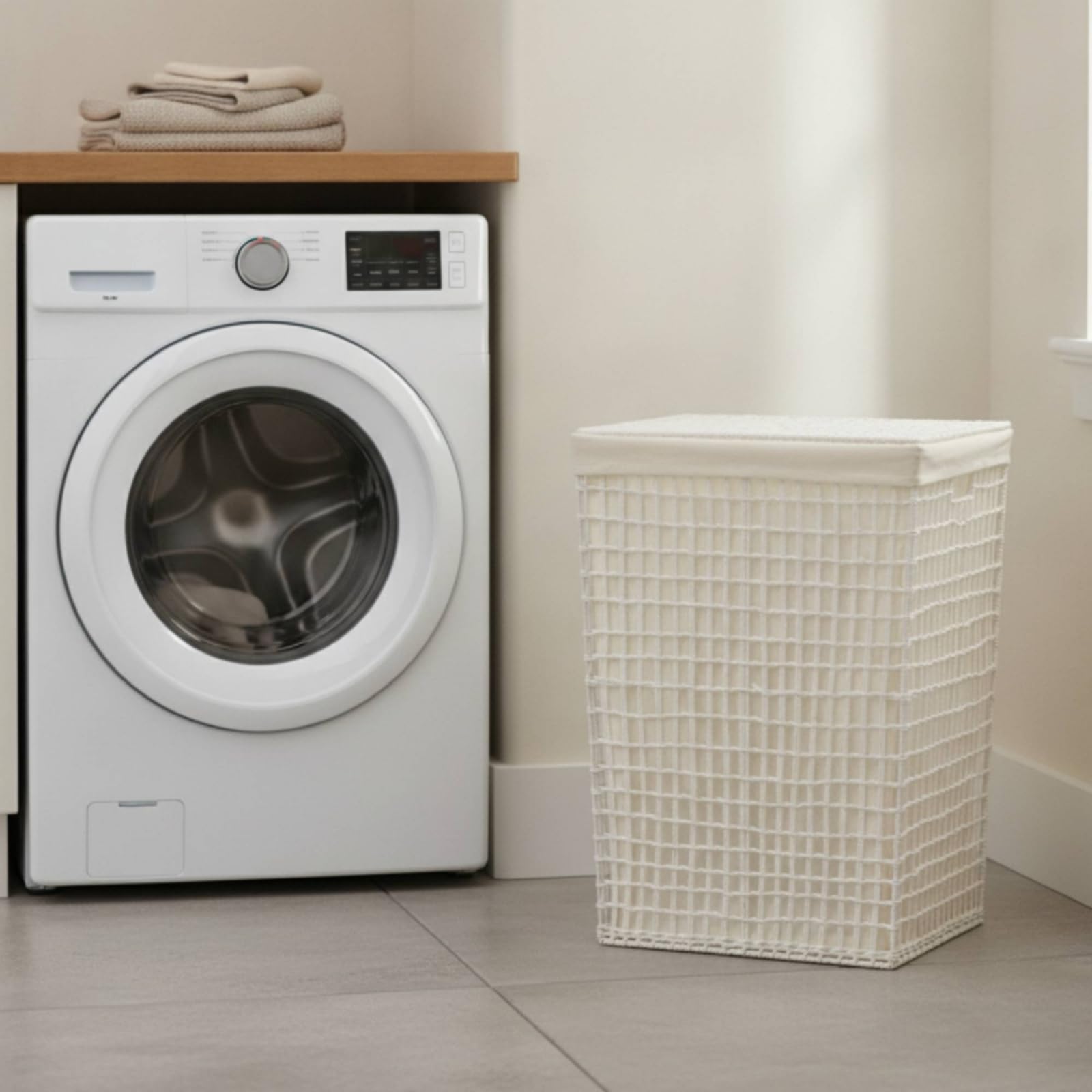 Cesta Tejida con Tapa corativa Cesto con Tapa corativo Organizador para Lavanría, Armario