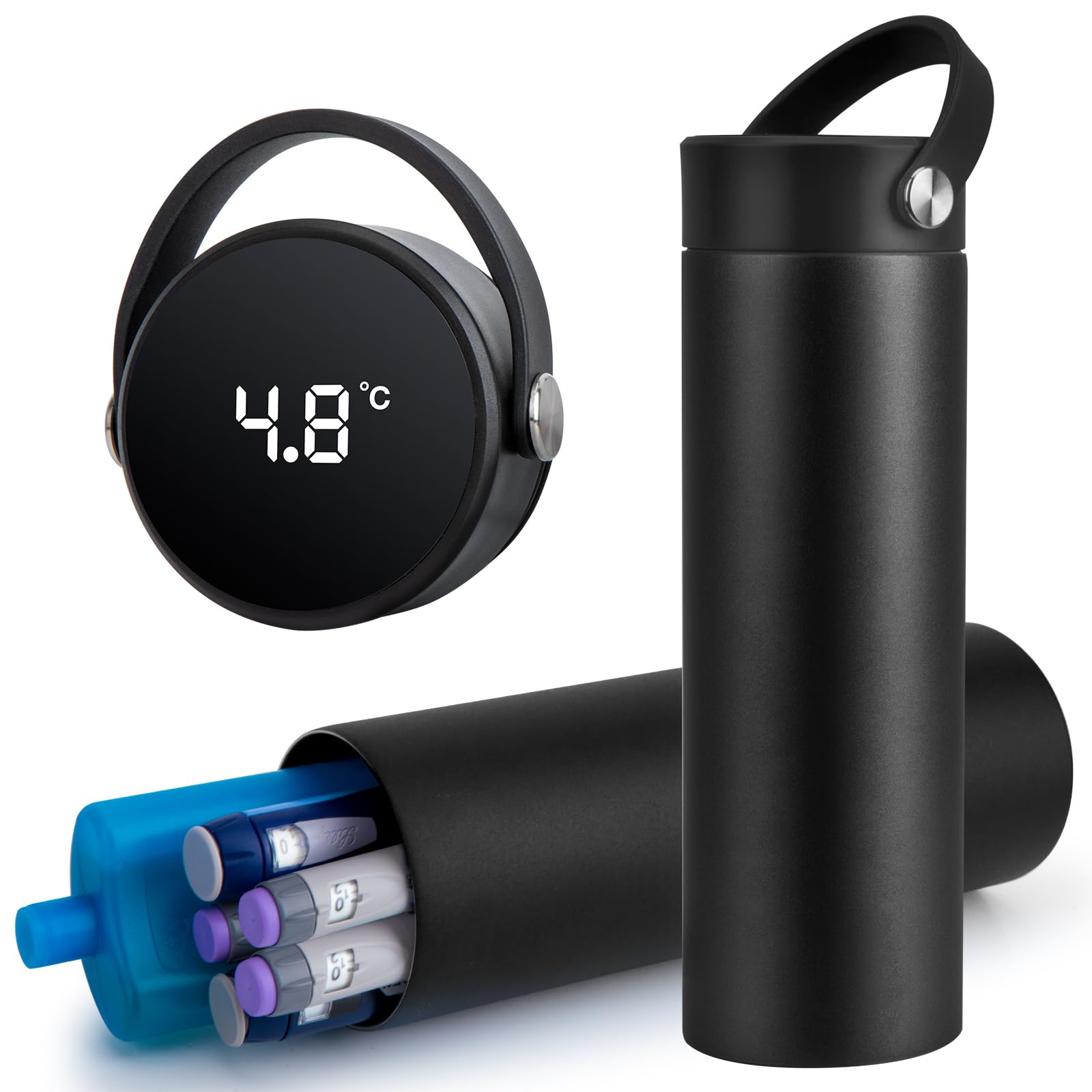 SUNMON Insulinpen Kühltasche mit Temperaturanzeige, 48 Std.Kühlung Peptide Box GLP-1 Pen Kühltasche Reise für Monjaro Pen Tragbar Medikamenten kühlbox Etui für Unterwegs (Schwarz)
